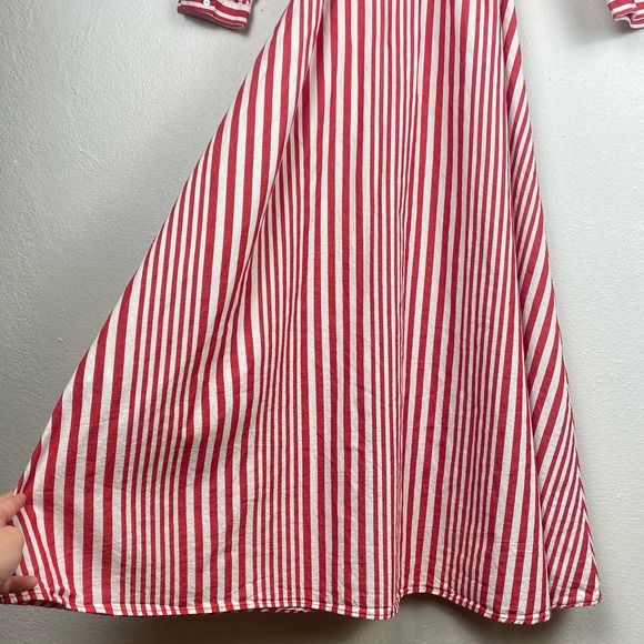 Zara Woman Red and White Stripe A-Line Shirt Dress Maxi Tie Waist Womens S - Picture 11 of 13